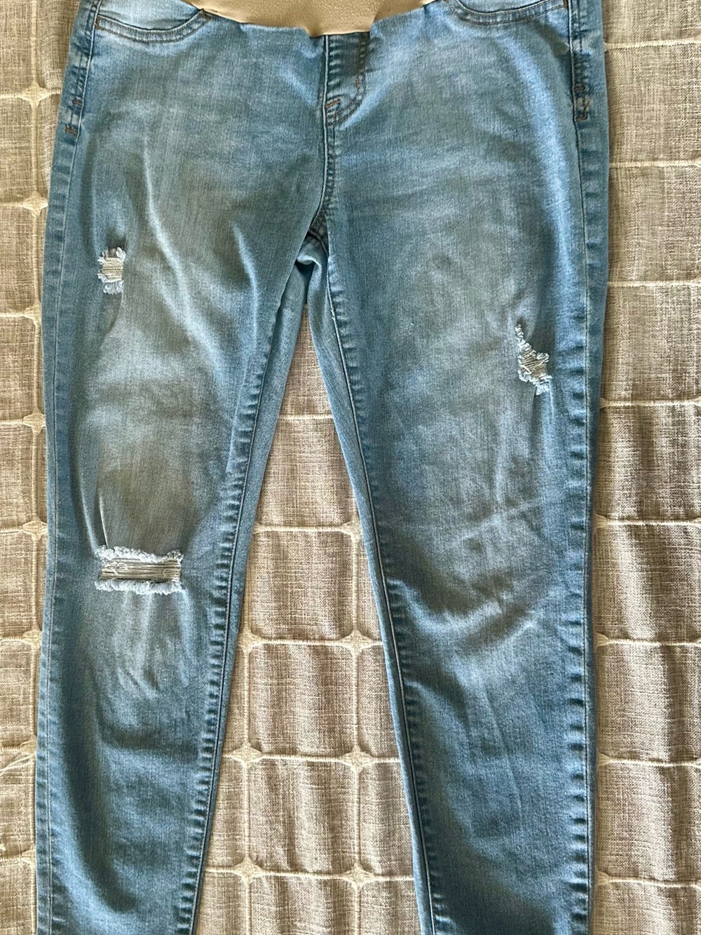 Celebrity Pink Light Blue Distressed Maternity Skinny Jeans